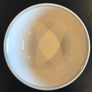 WINDFLOWER SOUP/CEREAL BOWL BY CORELLE CORNINGWARE, BEIGE WITH BLUE BAND,VINTAGE